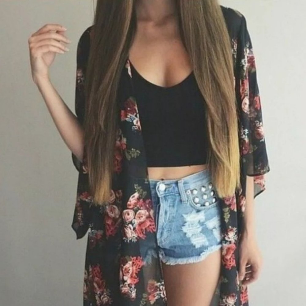 Summer Flowery Kimono Beach Cover up